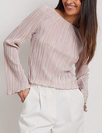 Elegant Ruched Flared Sleeve Back-Tie Top DP25E426