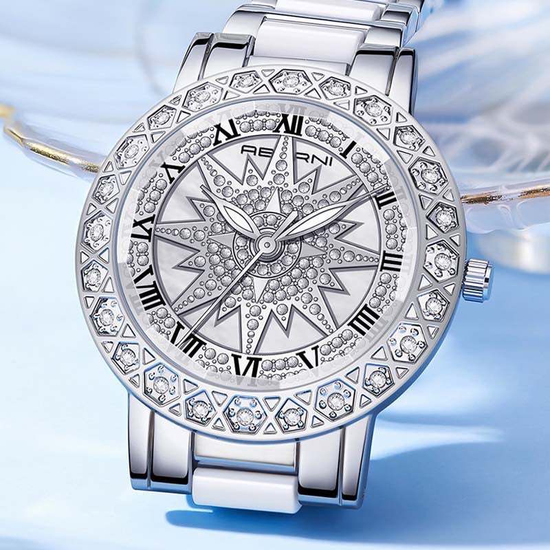 Trendy Starburst Pattern Diamond Quartz Wrist Watch MK2SSAS6W6JWA18
