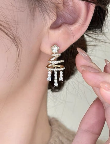 Christmas Tree Rhinestone Tassel Stud Earrings DPJE1922