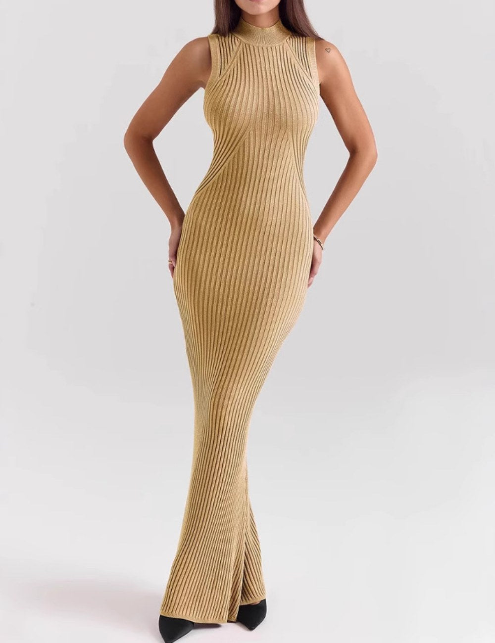 Slim Turtle Neck Wrap Knit Maxi Dress DP25D611