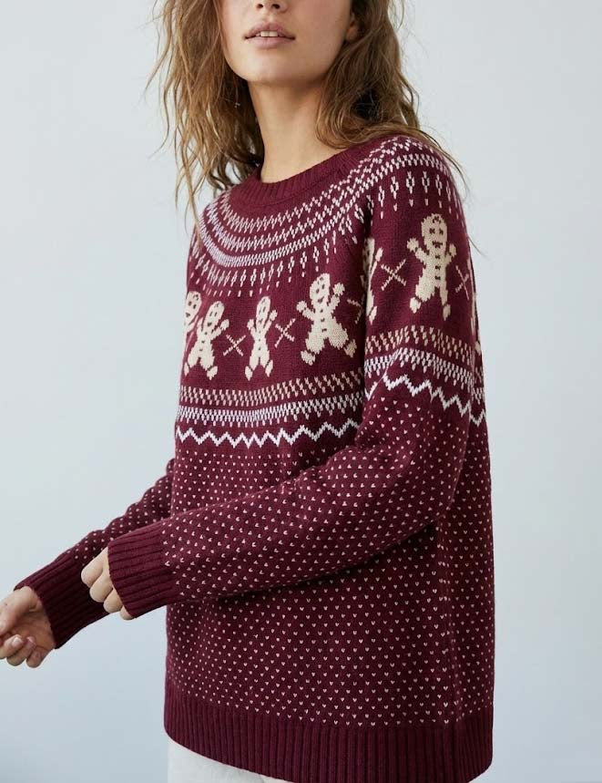 Knit Polka Dots Snowflake Pullover Sweater DP25H431