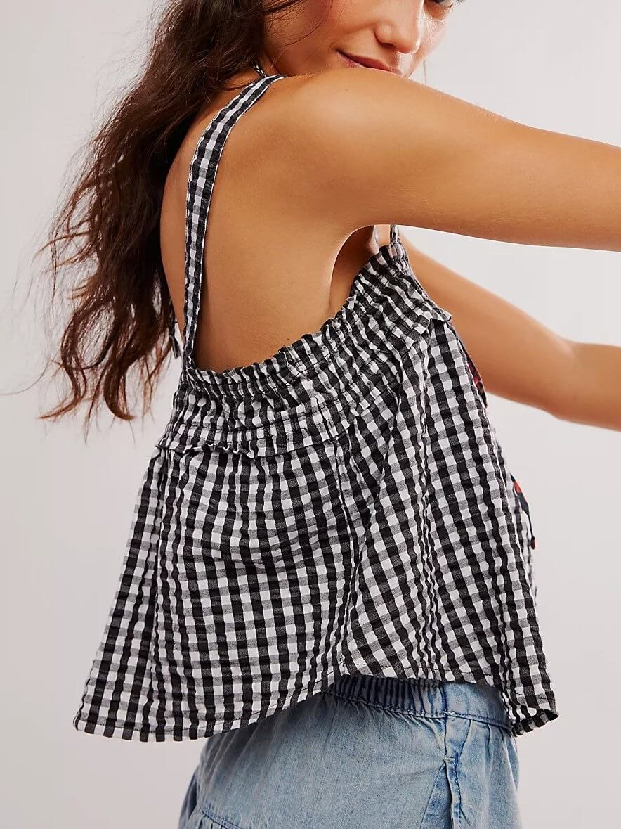 Ruffle Sleeveless String Plaid Tank Tops DP25C409