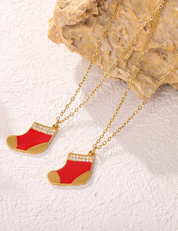 Christmas Red Sock Zirconia Pendant Necklace DPJN2018