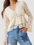 Elegant Lace V-Neck Top - DippedShop Wholesale - #3523