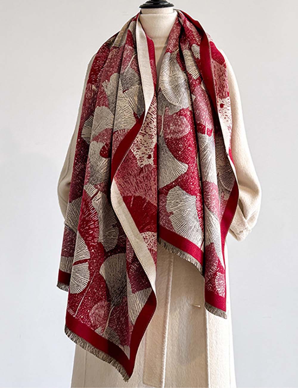 Winter Leaf Print Faux Cashmere Warm Scarf DP25H678