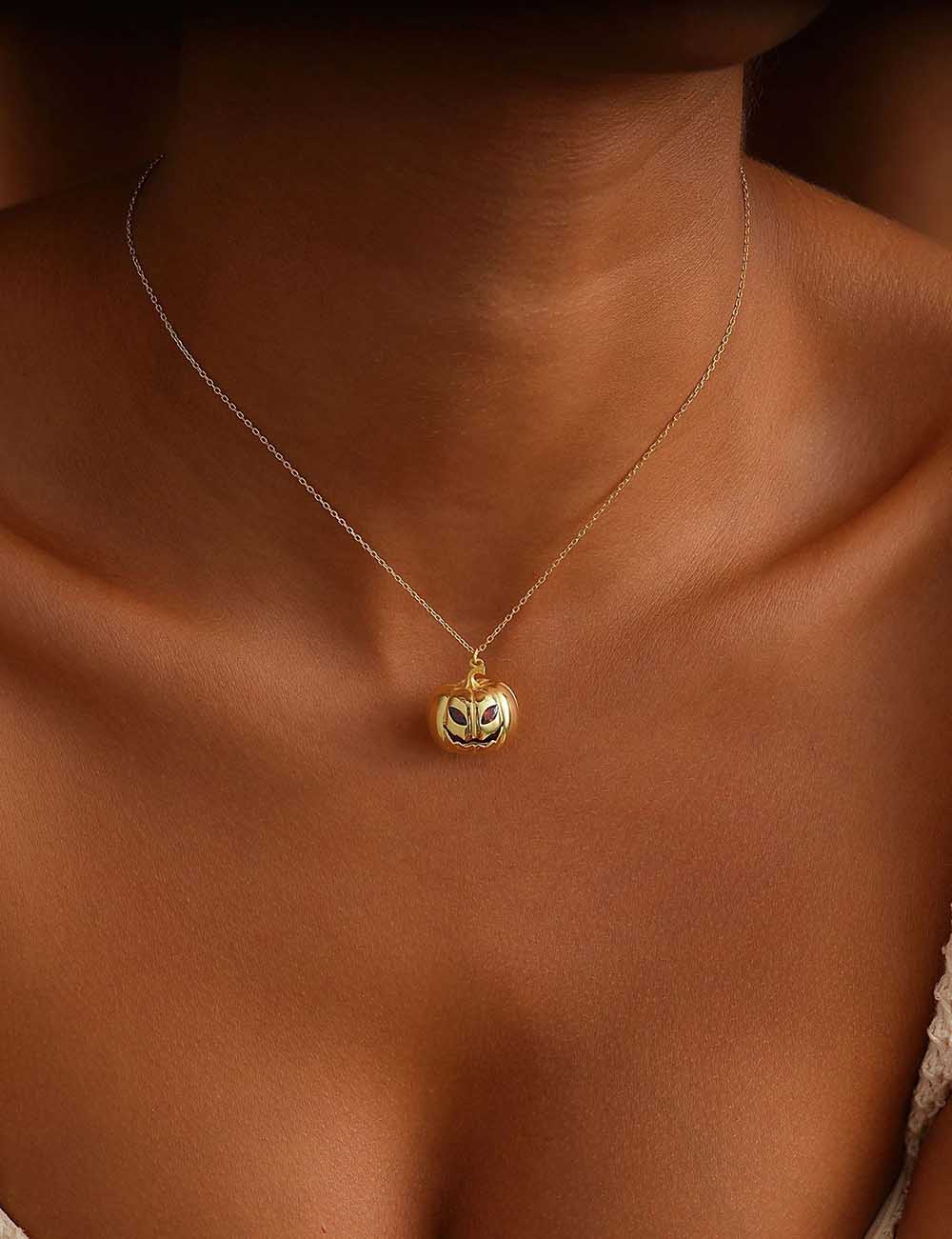 Halloween Spooky Rhinestone Pumpkin Necklace DP25G424