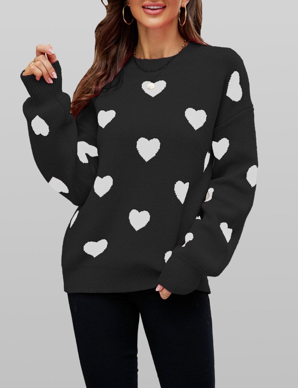 Loose Love Print Round Neck Pullover Sweater DPT0802