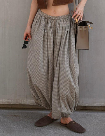 Retro Plaid Lantern Pants - DippedShop Wholesale - #4291
