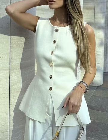 Round Neck Button Down Sleeveless Vest DP25E912