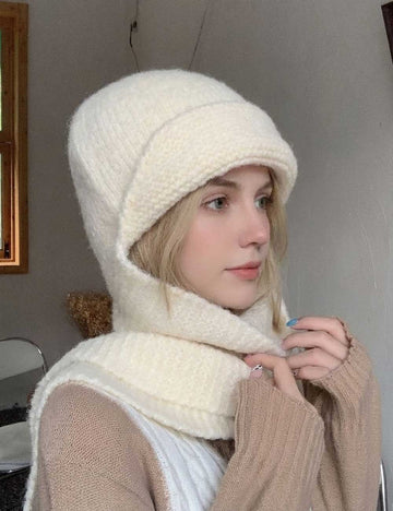 Winter Wool Blend Thermal Hooded Beanie Scarf DP25H691