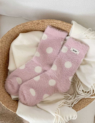 Cute Polka Dots Warm Plush Crew Socks DP25H534