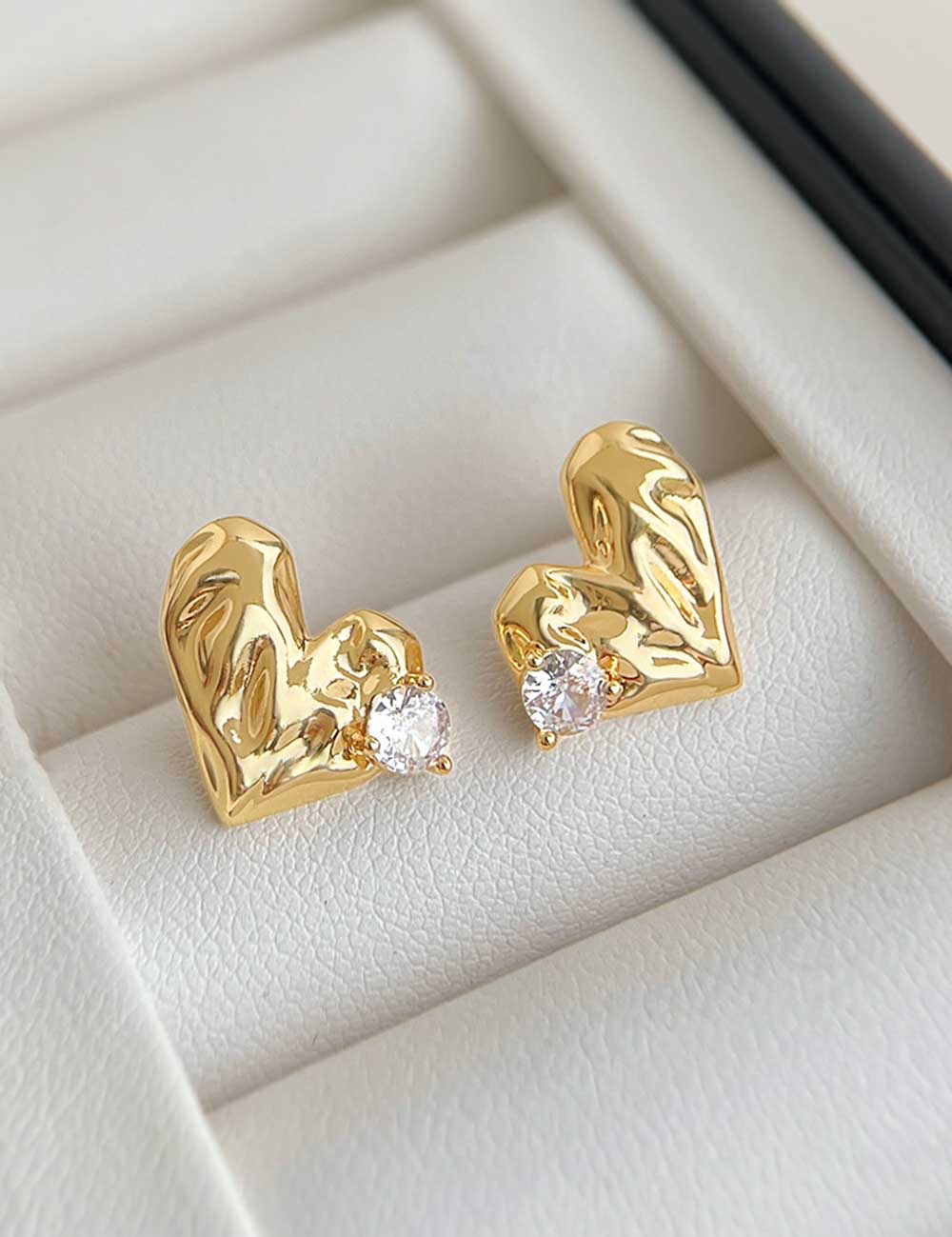 Textured Molten Heart Stud Earrings - DippedShop Wholesale - #3411