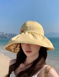 Casual Reversible Embroidery Wide Brim Sun Hat 8BK6HAT168T