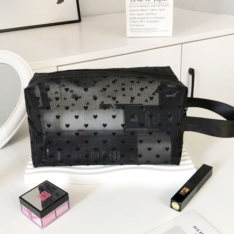 Black Love Mesh Portable Make Up Bag DP25A593