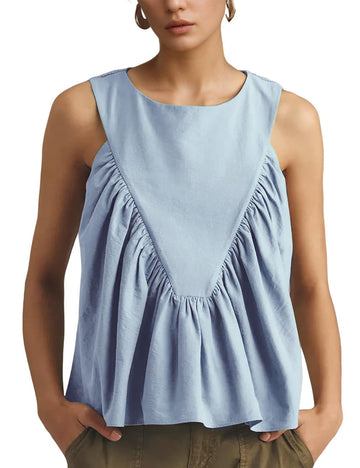 Solid Color Ruched  Sleeveless Tank Top DP25D902