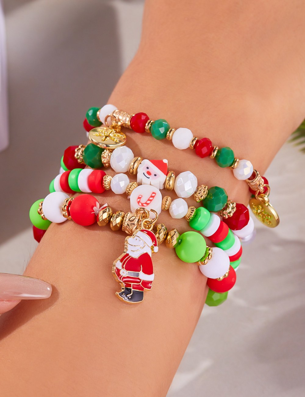 Colorful Acrylic Christmas Stretch Beaded Bracelet Set DPJB2005