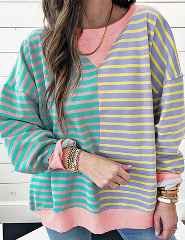 Striped Color Block Casual Pullover Sweatshirt DP25D680