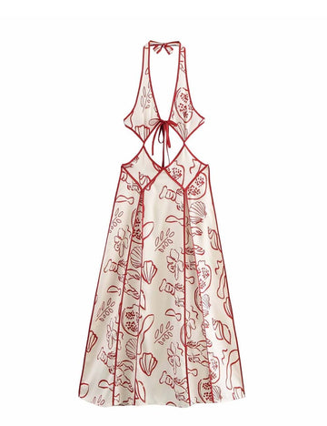 Sexy Halter Floral Cutout Sleeveless Maxi Dress DP25D976