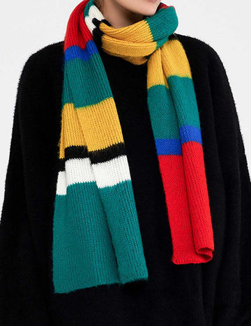 Winter Rainbow Faux Cashmere Knitted Striped Scarf DP25F622