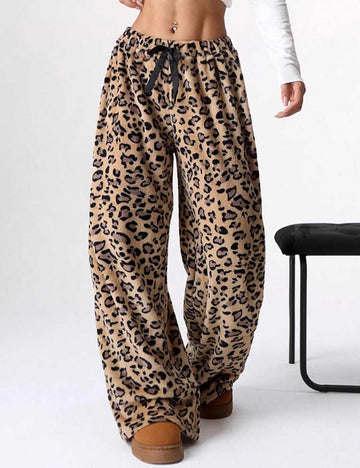 Casual Leopard Print Elastic Waist Wide Leg Pants DP25G901