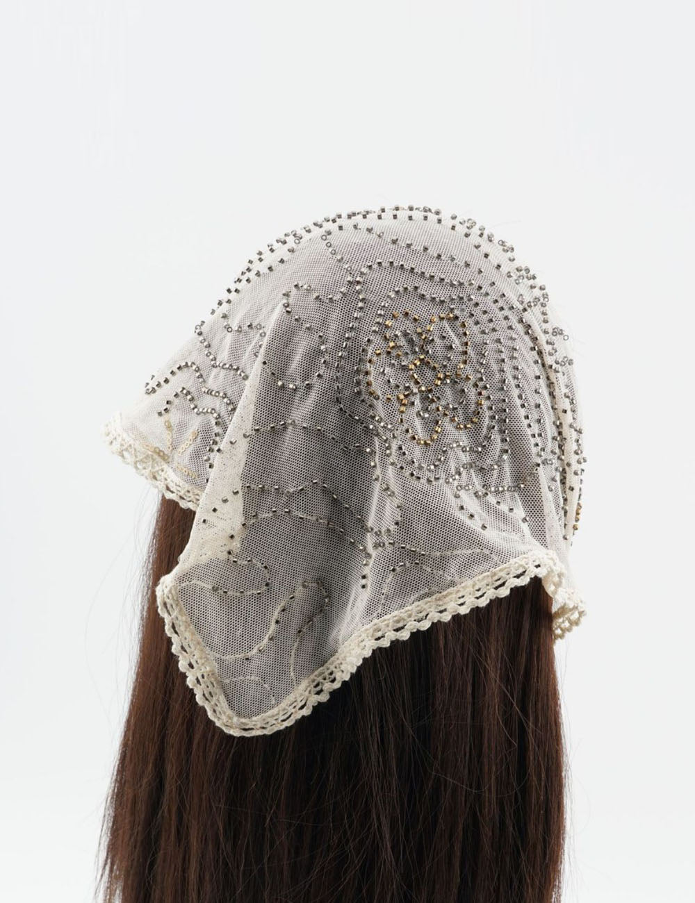 Lace Embroidered Beaded Headscarf - DippedShop Wholesale - #3315