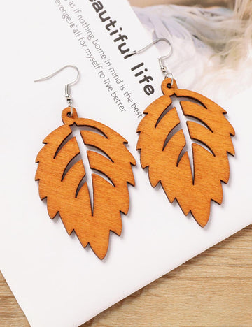 Vintage Wooden Leaf Earrings - DippedShop Wholesale - #2915