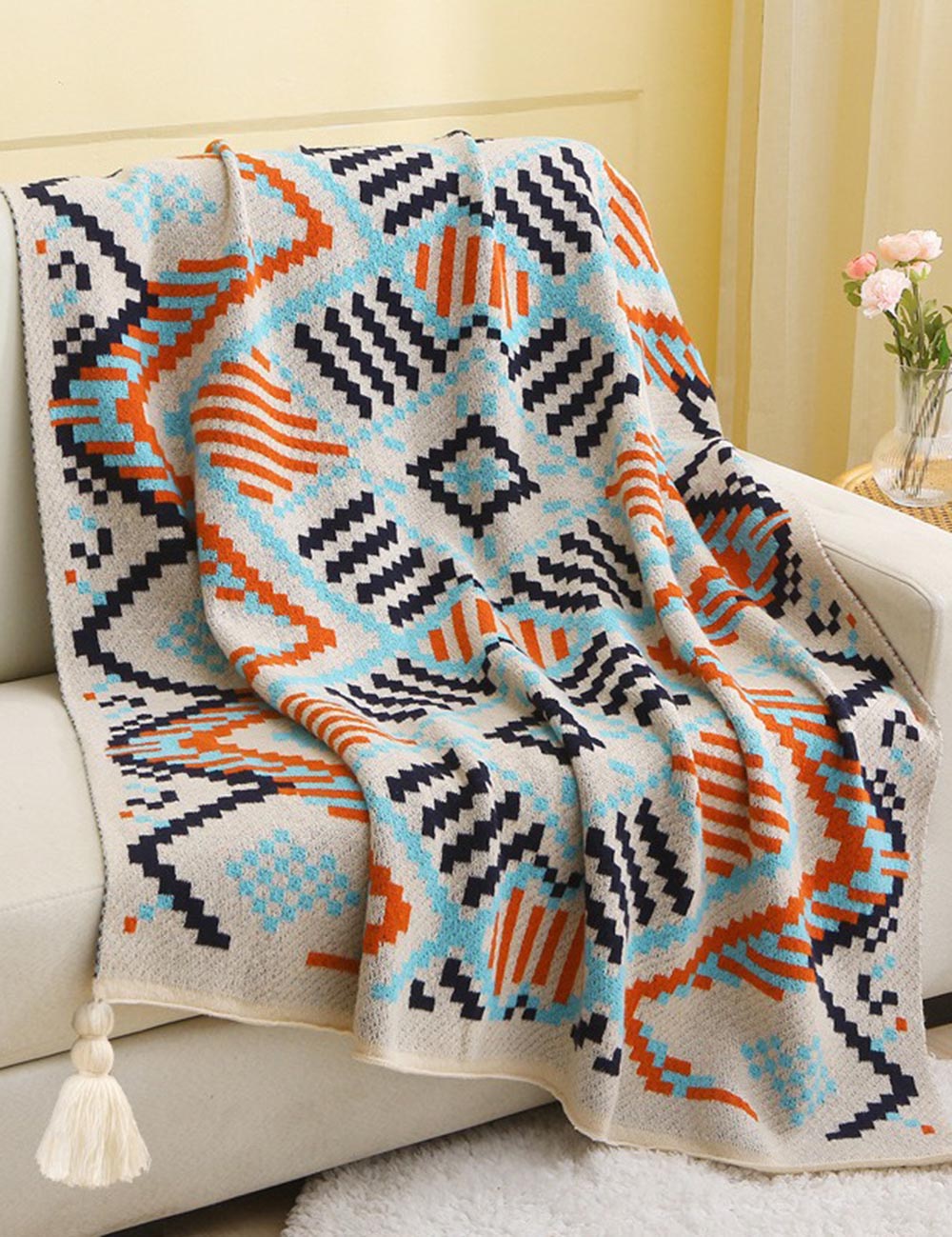 Bohemian Tassel Soft Knit Throw Blanket DP25E584
