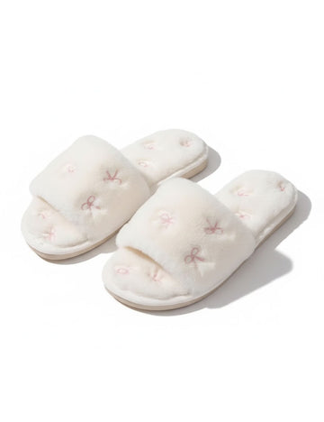 Bow Embroidered Plush Soft Slippers DP25G469
