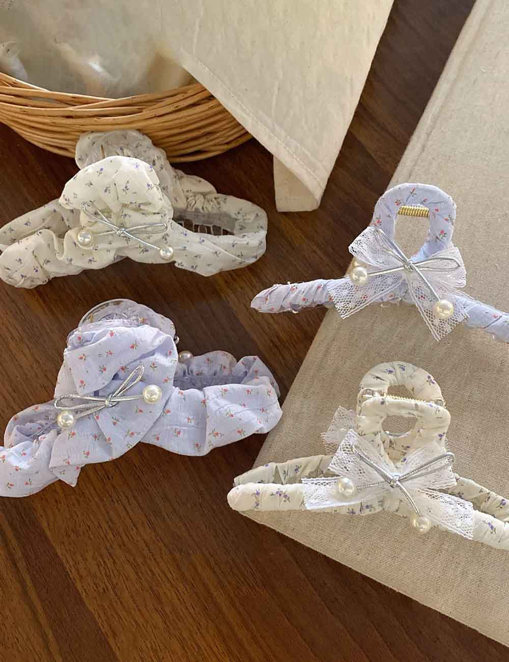 Elegant Floral Fabric Lace Bow Hair Claw Clips DP25F578