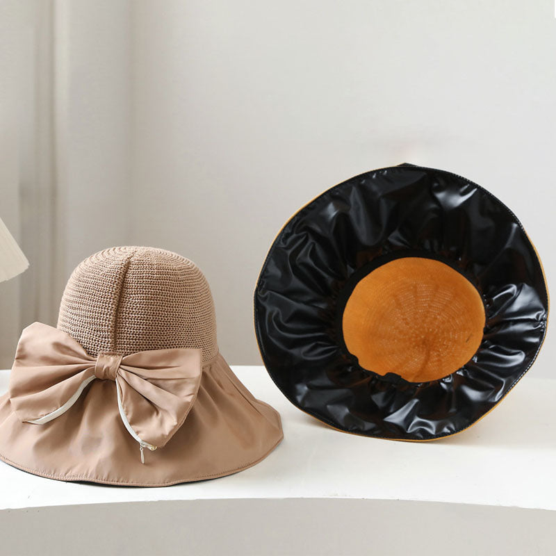 Eleagnt Bow Knot Outdoor Wide Brim Sun Hat 8BK6HAT161T