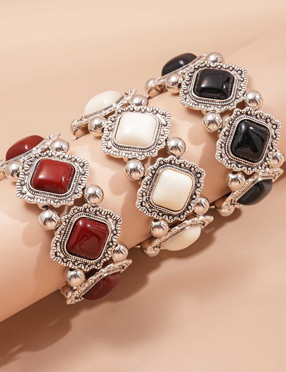 Diamond-Shaped Beaded Bangle Stretch Bracelet DP25F823