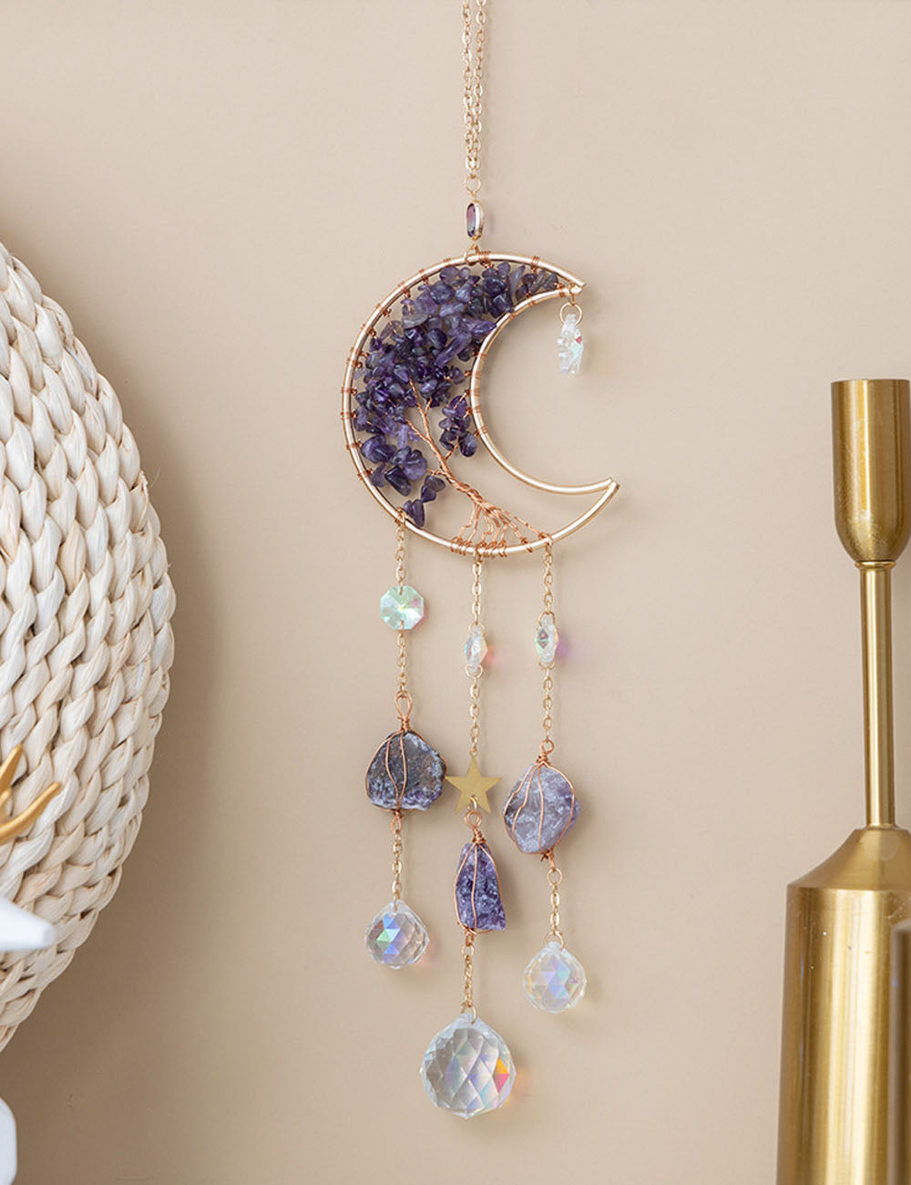 Natural Stone Moon Suncatcher - DippedShop Wholesale - #8419