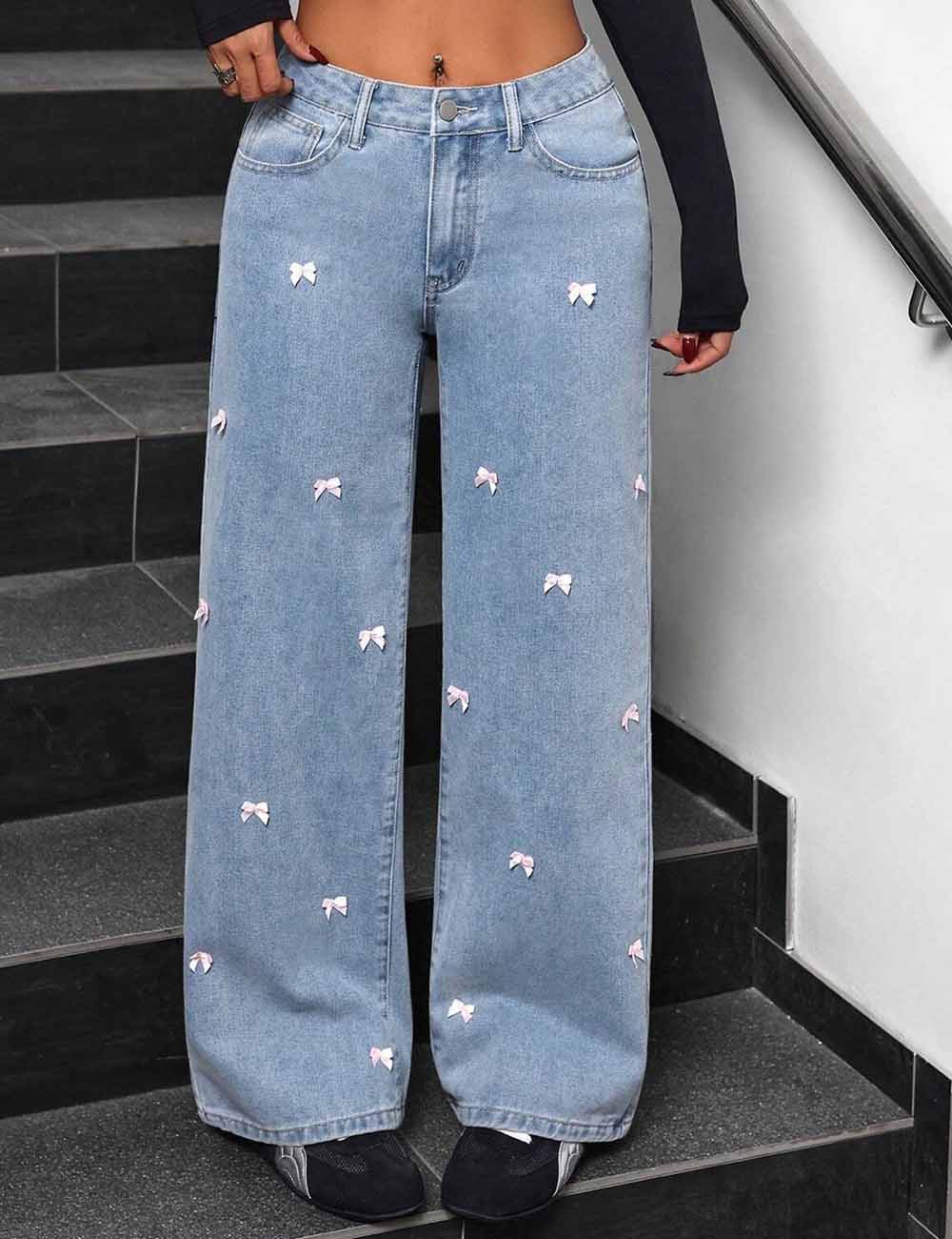 Elegant Bow High Waist Wide Leg Jeans DP25G908