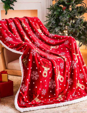 Plush Snowflake Reindeer Warm Throw Blanket DP25H475