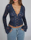 Sexy Lace Long Sleeve Blouse - DippedShop Wholesale - #2995