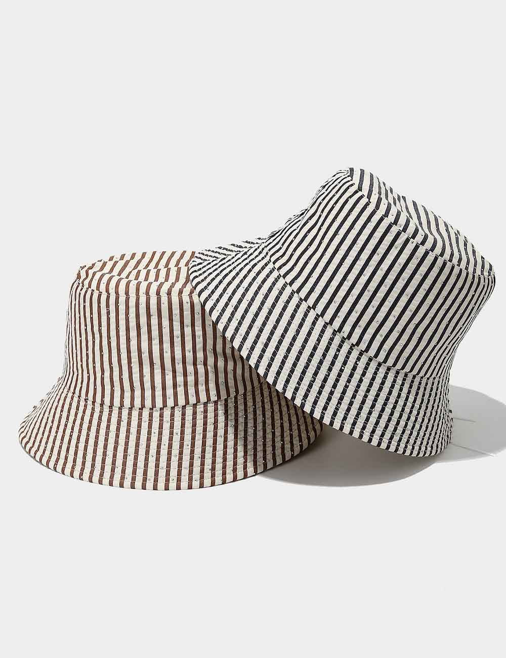 Trendy Striped Rhinestone Bucket Hat DP25F664