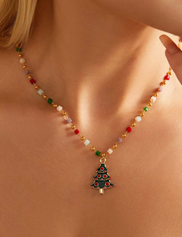 Christmas Tree Santa Claus Pendant Necklace DP25G786