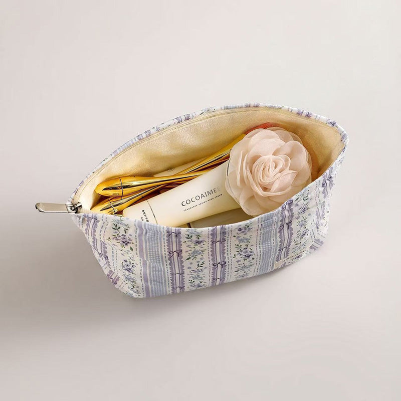 Lavender Floral Striped Portable Cosmetic Bag MK2BW6W10BOB419