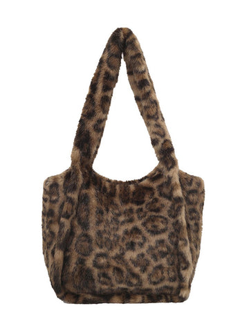 Retro Leopard Print Furry Tote Shoulder Bag DP25G671