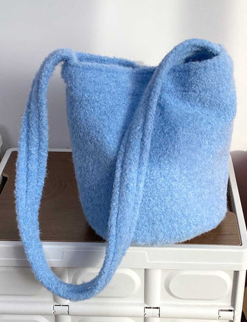 Simple Solid Color Plush Shoulder Bucket Bag DP25H591