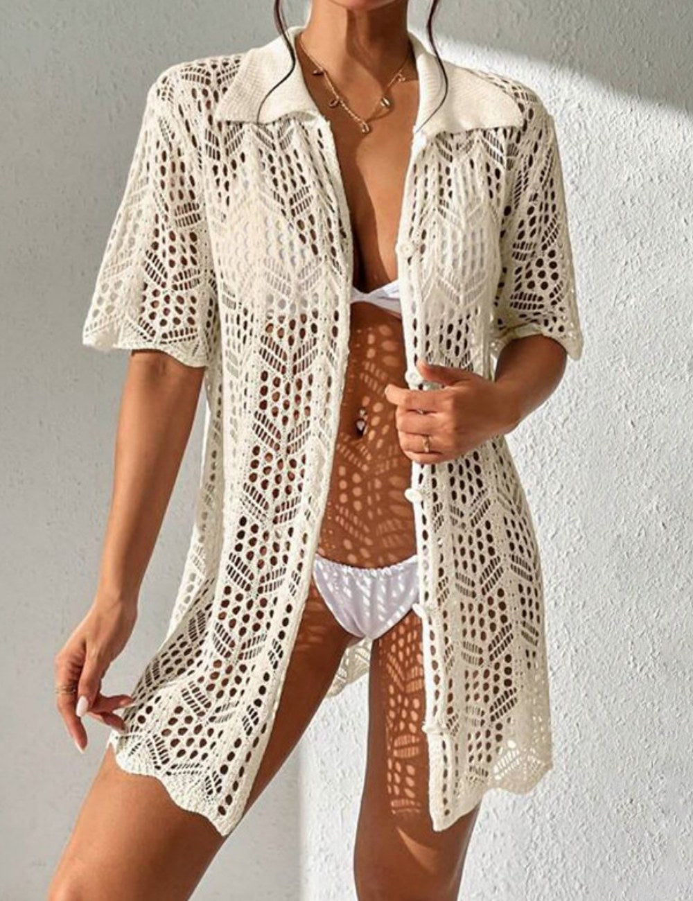 Sexy Lapel Button Down Shirt Cover Ups DP25C483
