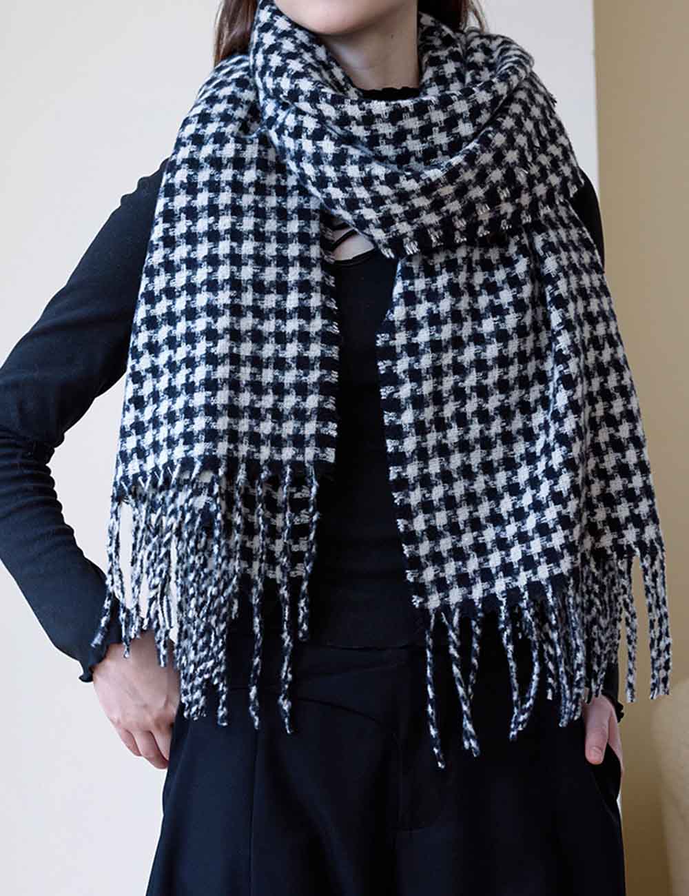 Classic Plaid Long Shawl Wool Blend Scarf DP25F621
