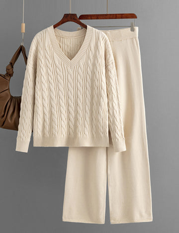 2+ Loose Twist V-Neck Knit Sets DPSP1303