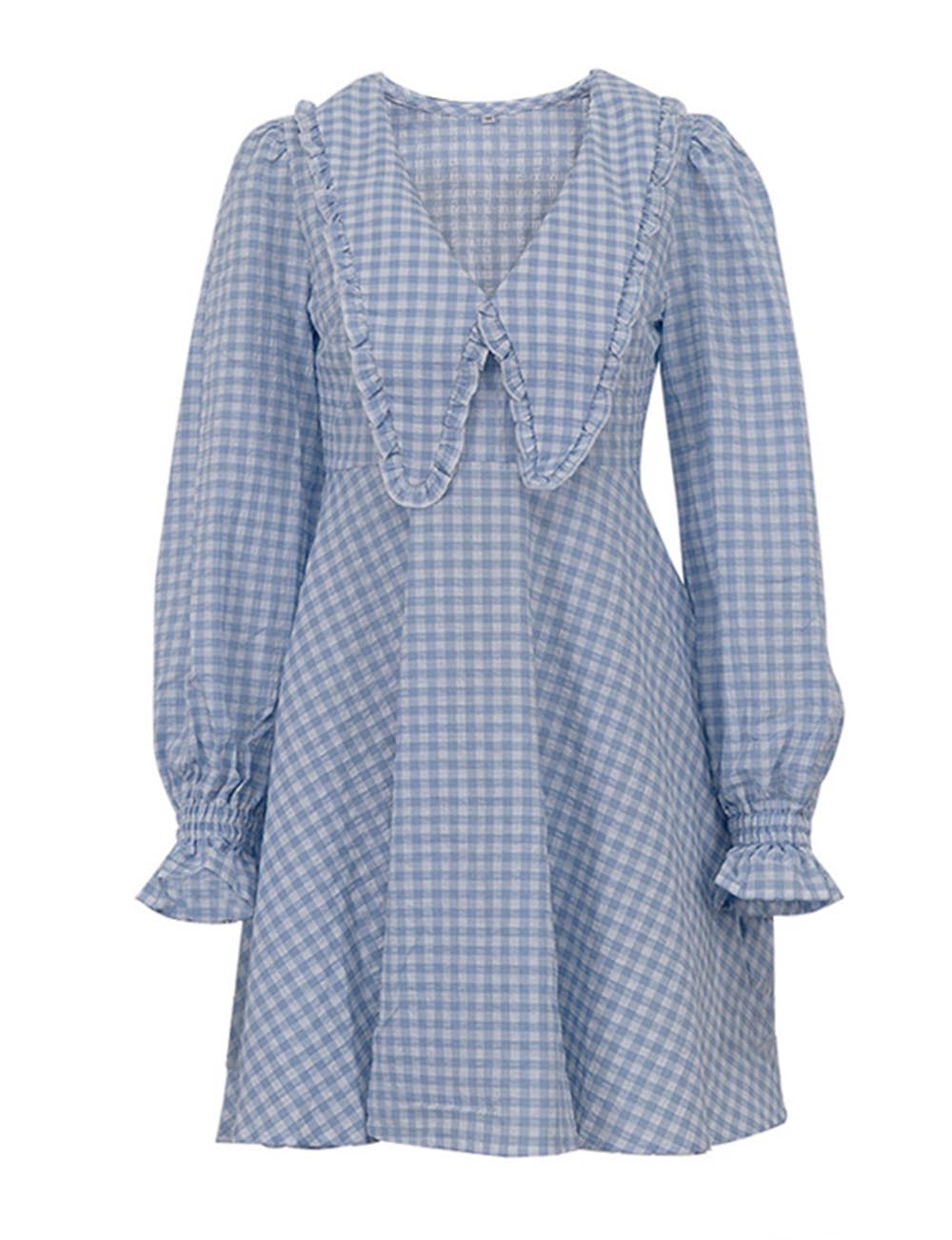 Elegant Plaid Long Sleeve A-Line Dress DP25F554