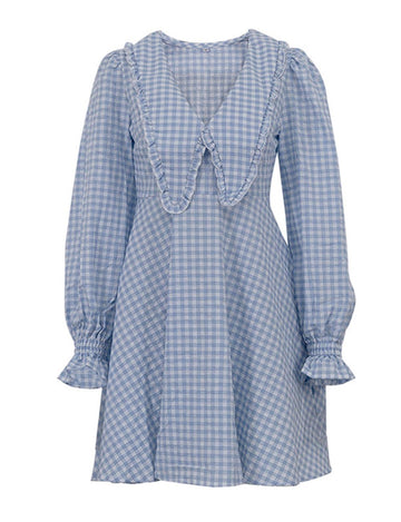 Elegant Plaid Long Sleeve A-Line Dress DP25F554