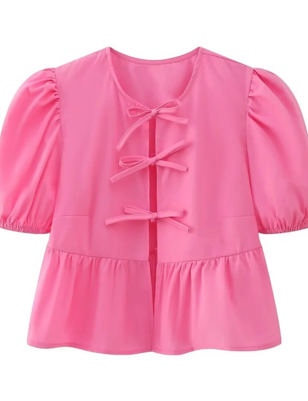 Cute Tie Front Round Neck Pullover Top DP25D405