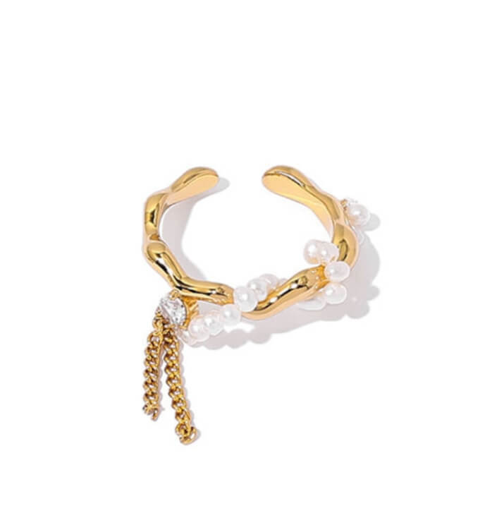 Vintage Gold Chain Tassel Open Adjustable Ring DP25B790