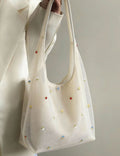 Simple Embroidery Large Capacity Mesh Shoulder Bag 8BW6BOB80L