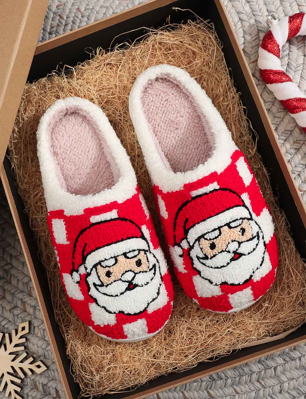 Plaid Santa Claus Warm Fleece Winter Slippers DP25H489