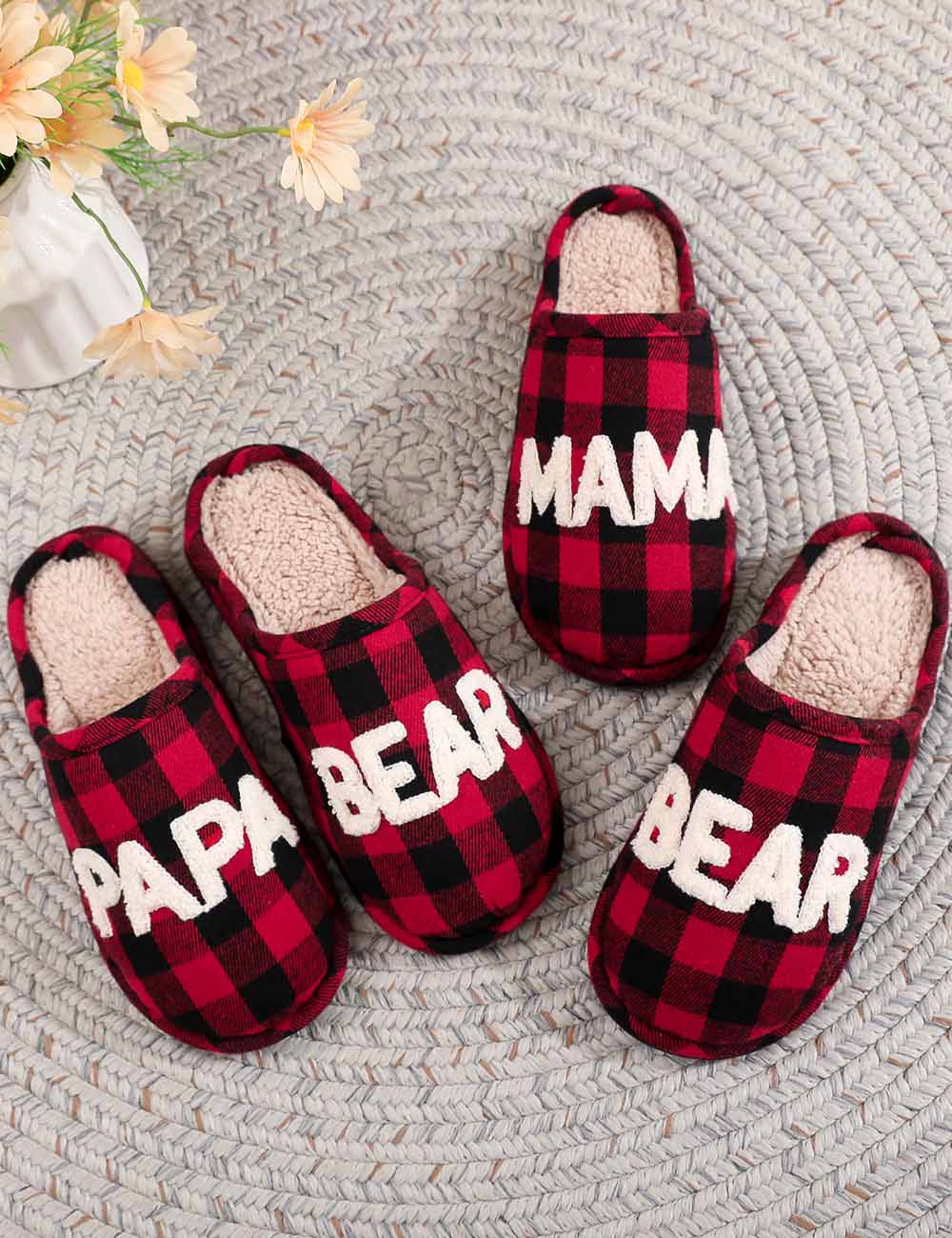 Winter Letter Embroidery Plaid Warm Indoor Slippers DP25H491